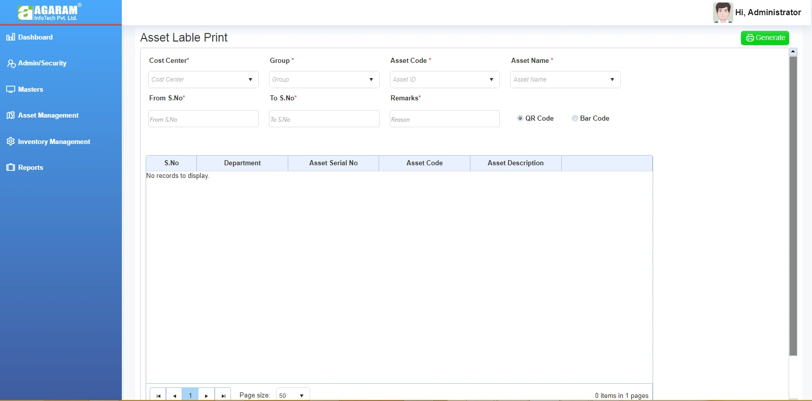 Asset Label Print Module in Asset Software