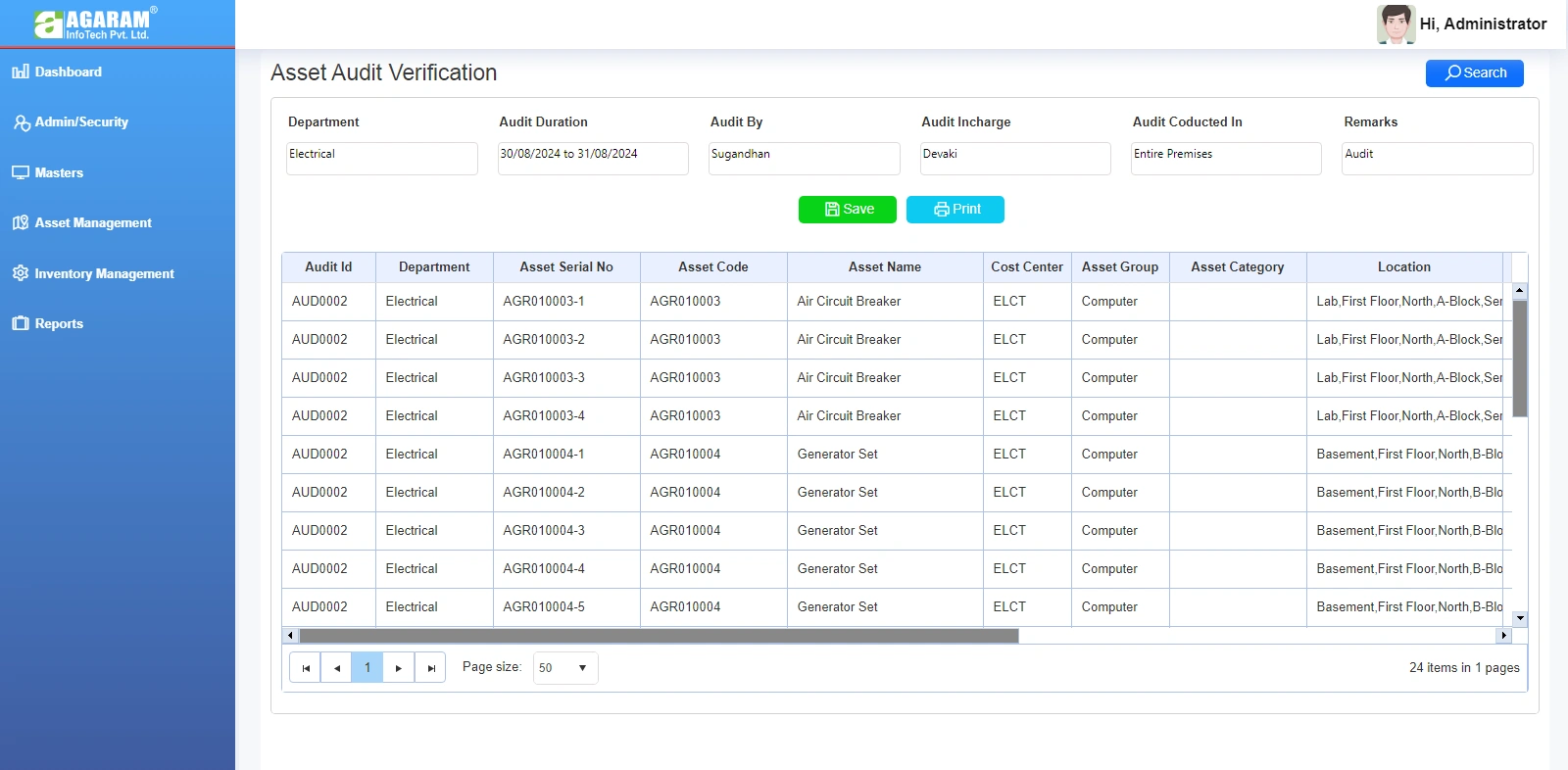 Asset Verification Module in asset software